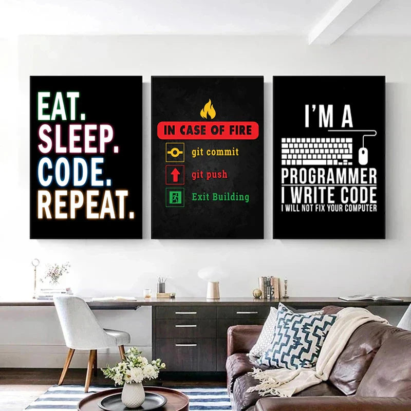 Modern 6 stages of debugging wall art office programmer gamer decor