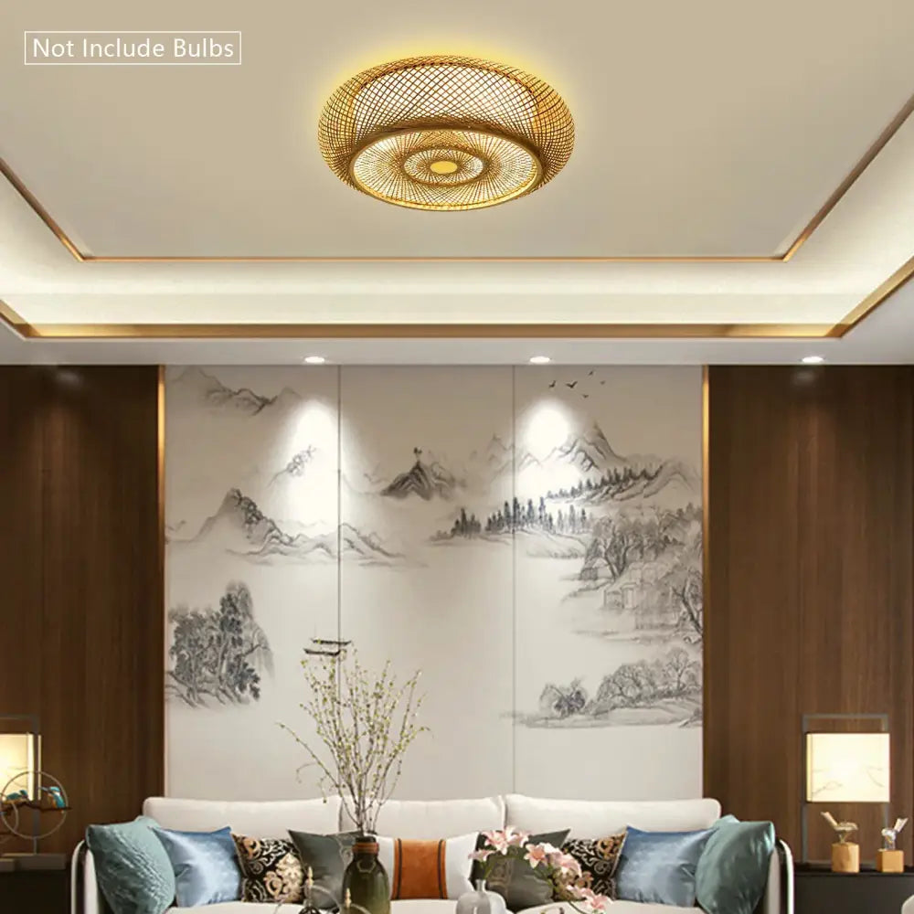 Modern rattan pendant light ceiling fan – living room bamboo texture
