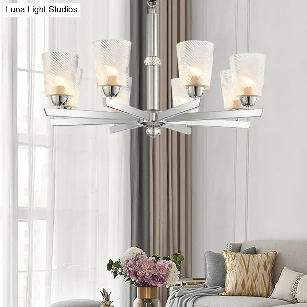 Modern ribbed glass chrome chandelier – living room pendant light