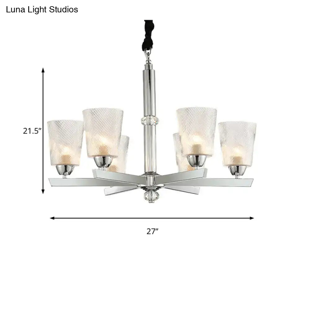 Modern ribbed glass chrome chandelier – living room pendant light
