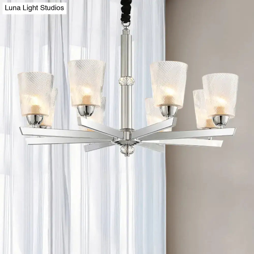 Modern ribbed glass chrome chandelier – living room pendant light