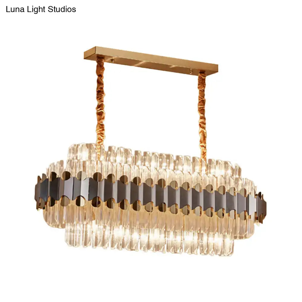 Modern silver & gold oval shape crystal prisms dining room chandelier