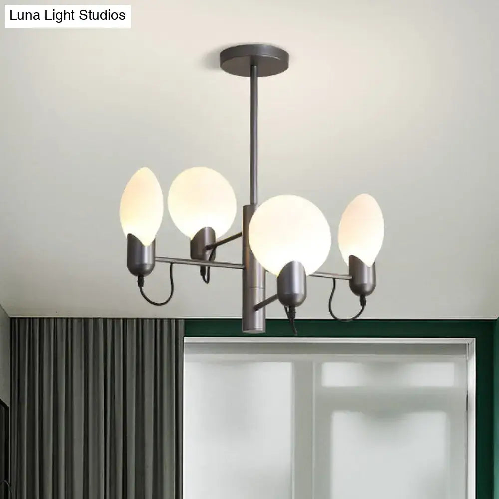 Modern silver gray oval ceiling light with opal glass for bedroom