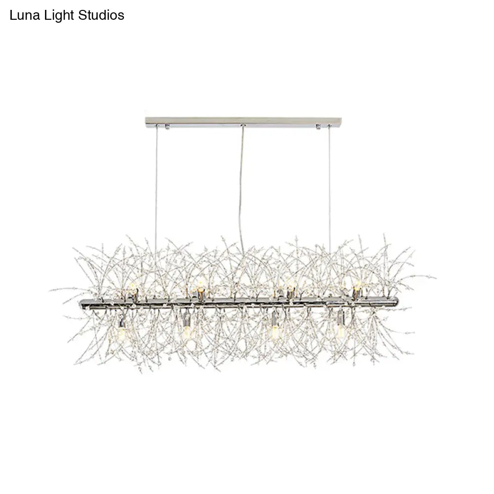 DecorBites™ Modern Silver Metal Linear Island Light with 12 Lights - Elegant Dining Room Lamp