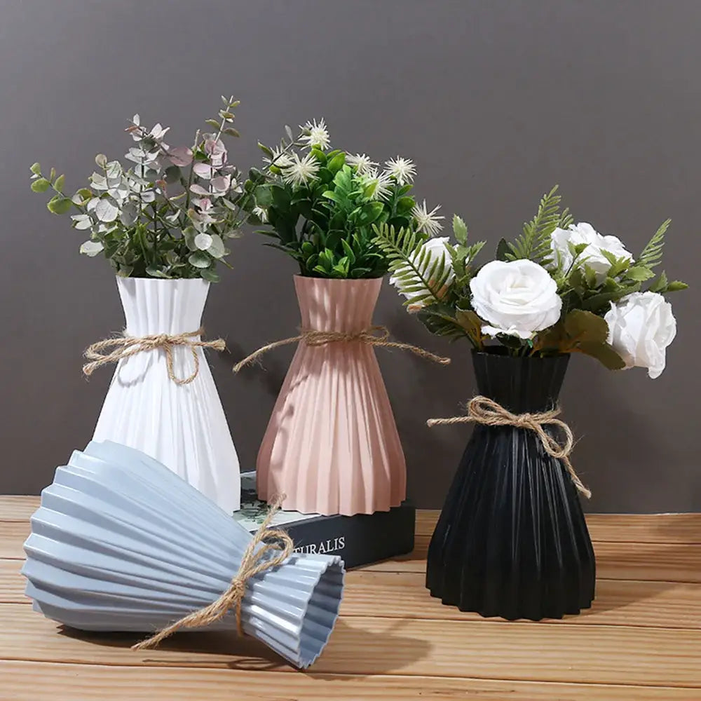 Modern simple pleated ceramic flower vase set living room dry flowers