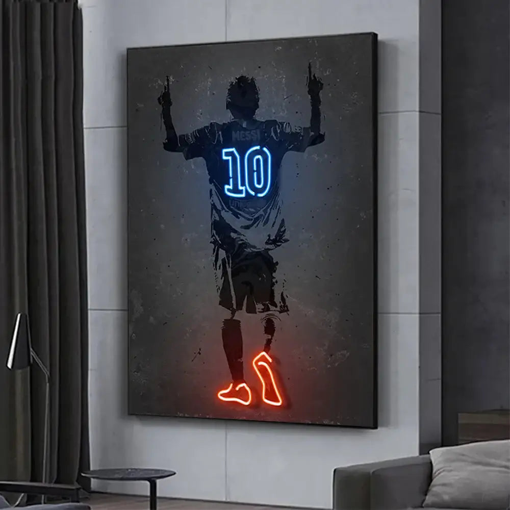 Modern neon neymar silhouette wall art poster bedroom decor