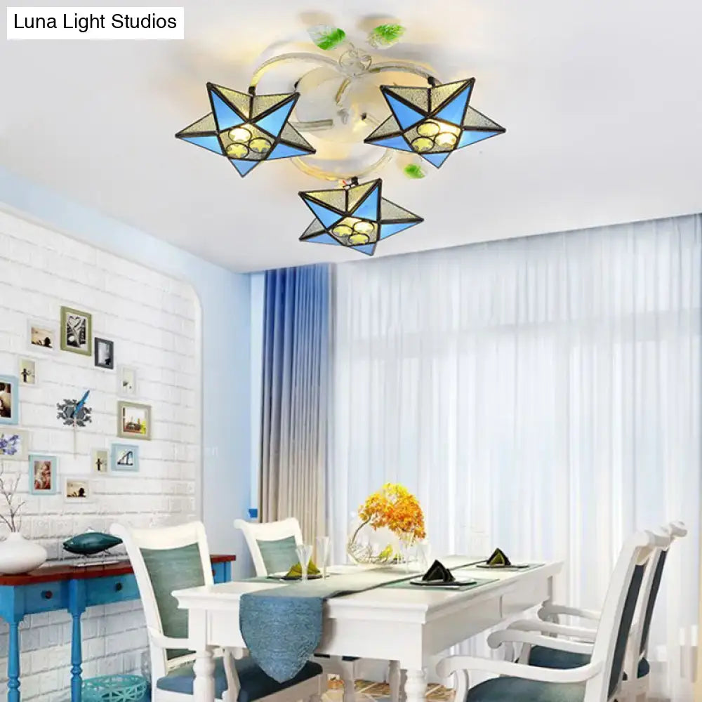 Modern tiffany stained glass star ceiling light for bedroom