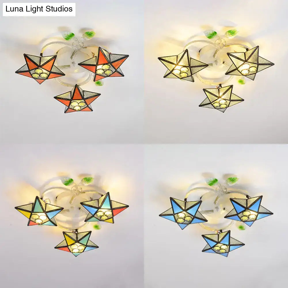 Modern tiffany stained glass star ceiling light for bedroom