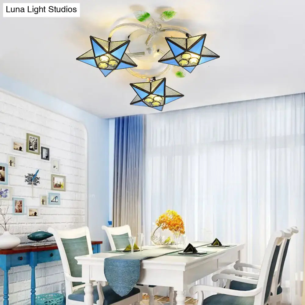 Modern tiffany stained glass star ceiling light for bedroom
