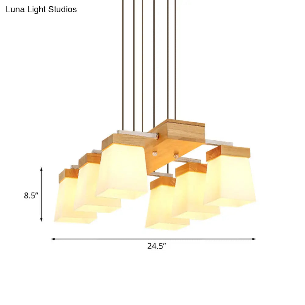 DecorBites™ Modern Trapezoid Island Lighting with White Frosted Glass - 6-Head Dining Room Suspension Lamp and Wood Shelf