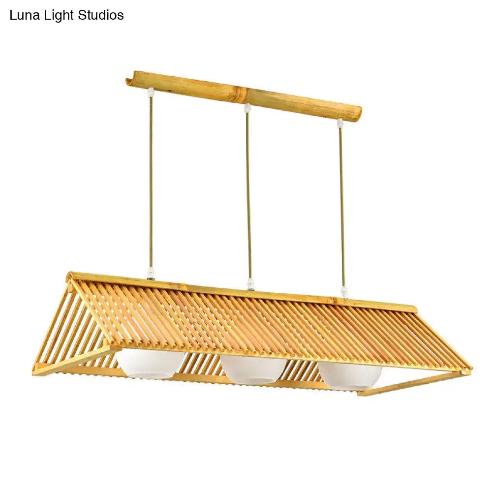 Modern bamboo and cream glass ceiling light dining room pendant