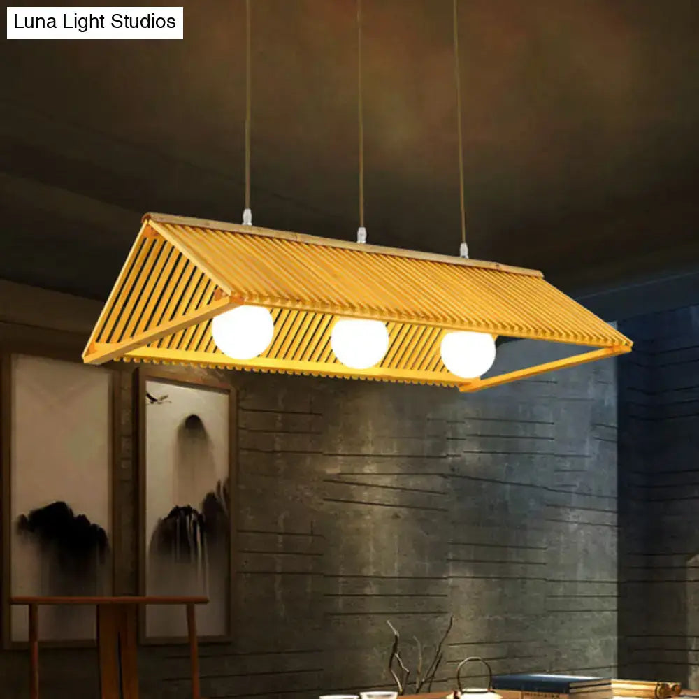 Modern bamboo and cream glass ceiling light dining room pendant