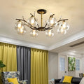 Modernist black & gold cream clear glass ceiling light dining room