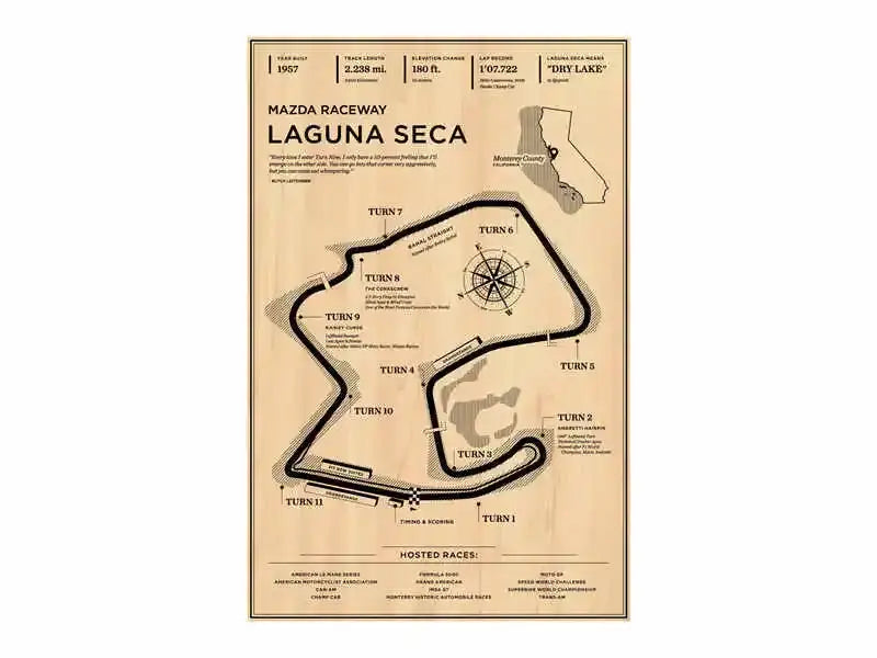 Beige wooden monaco grand prix race track map living room wall art