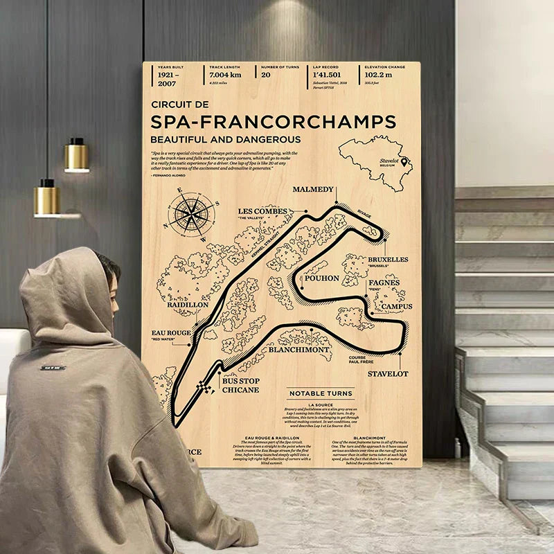 Vintage beige monaco grand prix track canvas art living room decor