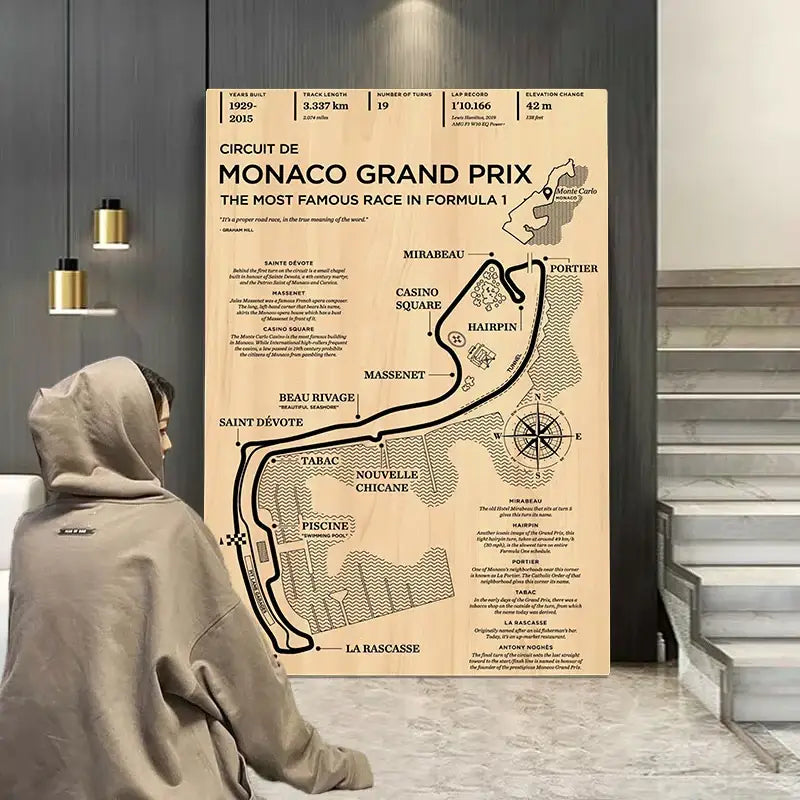 Beige monaco grand prix circuit wall art – living room racing poster