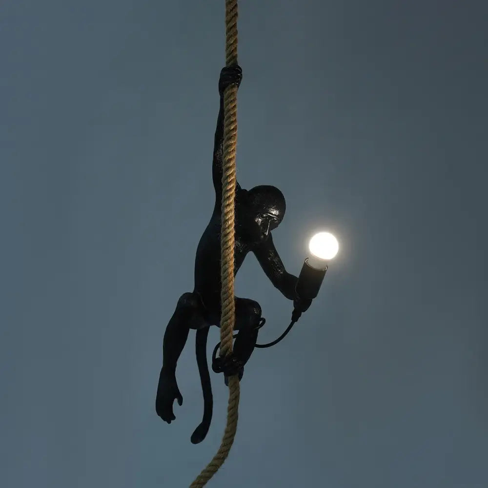 Gold monkey pendant lamp with hemp rope – living room light