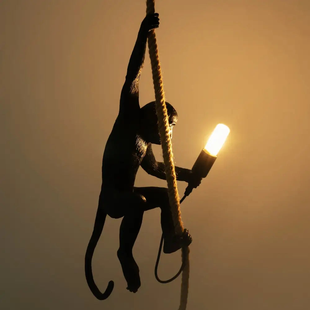Gold monkey pendant lamp with hemp rope – living room light