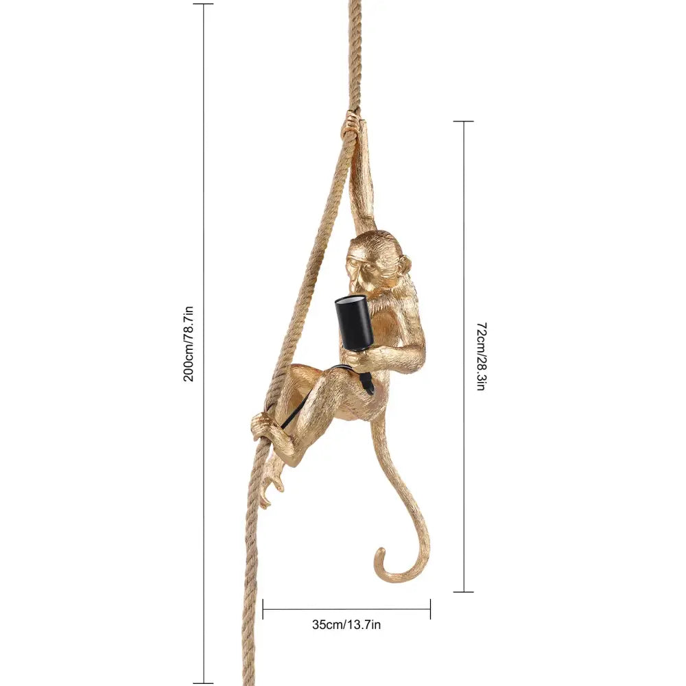 Gold monkey pendant lamp with hemp rope – living room light