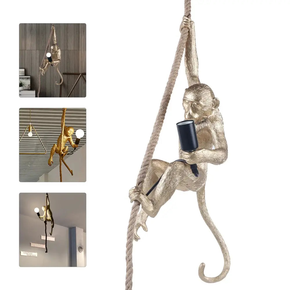 Gold monkey pendant lamp with hemp rope – living room light