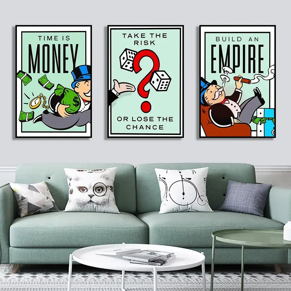 Minimalist mint monopoly millionaire canvas wall art office decor