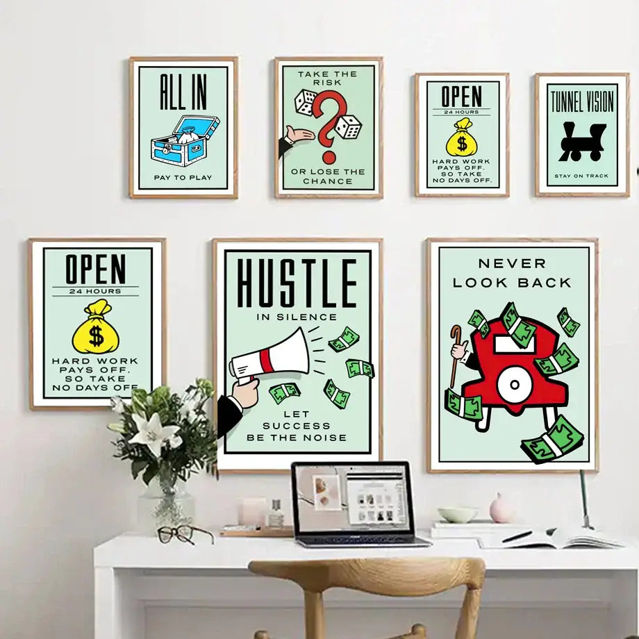 Minimalist mint green monopoly millionaire cartoon canvas home decor