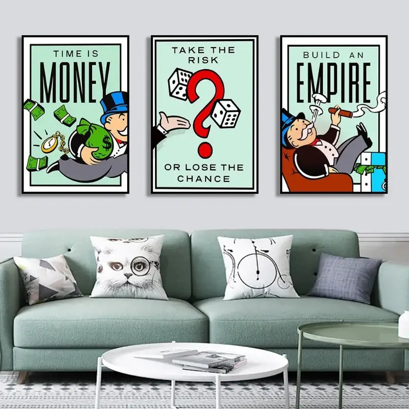 Minimalist mint green monopoly millionaire cartoon canvas home decor
