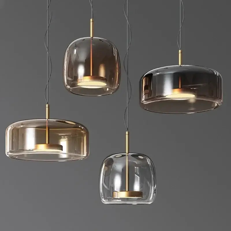 Modern amber glass and brass nordic pendant light dining room