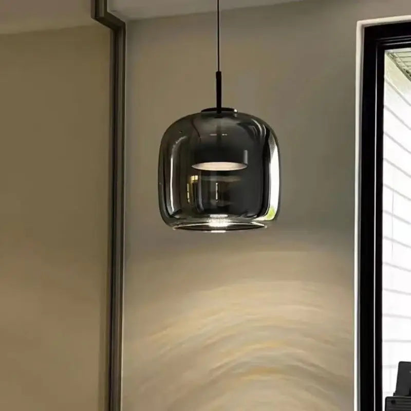 Modern amber glass and brass nordic pendant light dining room