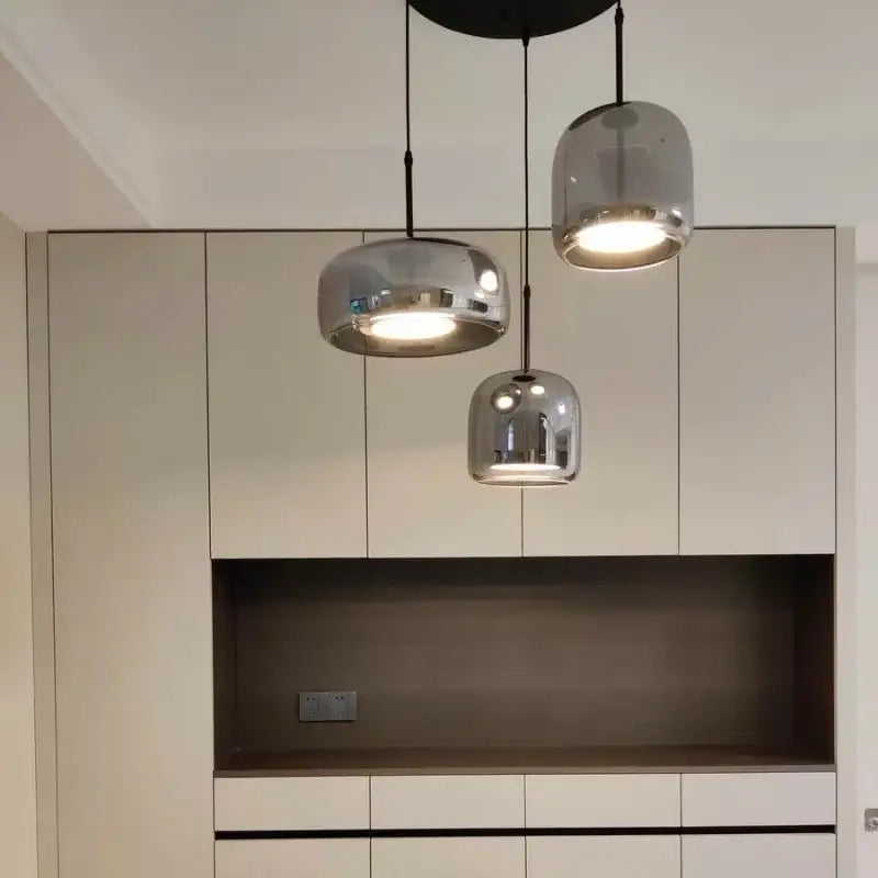 Modern amber glass and brass nordic pendant light dining room