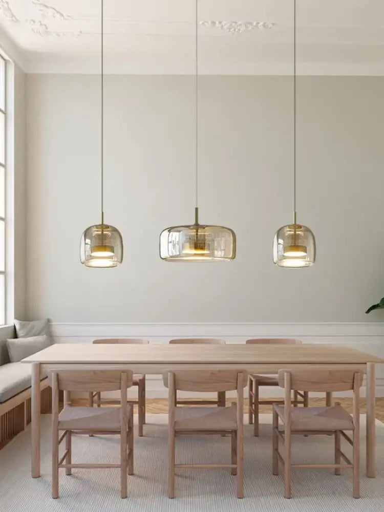 Modern amber glass and brass nordic pendant light dining room