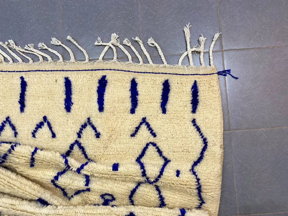 Handmade moroccan azilal rug beige & navy living room decor