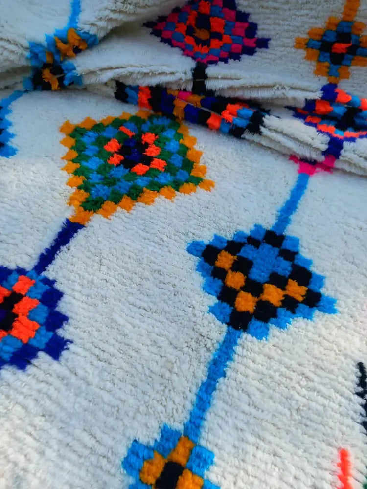 Handmade moroccan azilal rug multi geometric living room decor