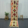 Cream geometric moroccan handmade azilal rug bedroom runner