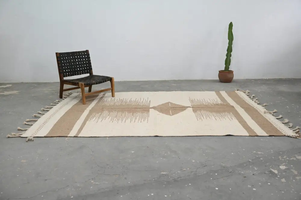 Beige & tan moroccan handmade azilal rug living room woven decor