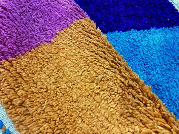 Handmade beni ouarain colorful block rug bedroom floor decor