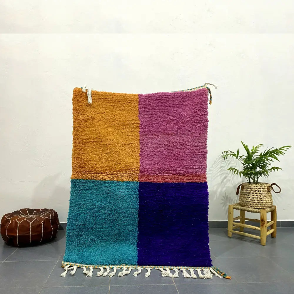 Handmade beni ouarain colorful block rug bedroom floor decor