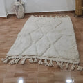 Handmade beni ouarain moroccan wool rug – bedroom diamond tassel decor