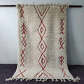 Handmade beni ouarain rug cream & red geometric bedroom decor