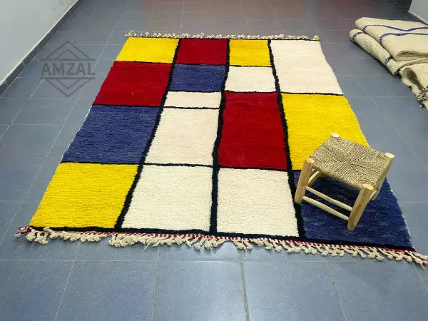 Vibrant geometric moroccan handmade beni ouarain rug living room