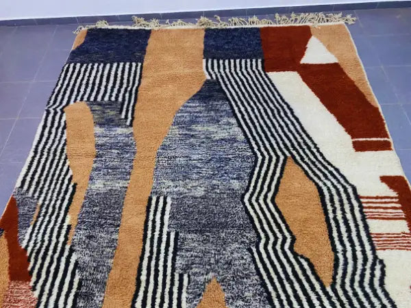 Beni ouarain navy & terracotta moroccan handmade rug bedroom decor