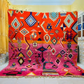 Handmade beni ouarain orange & pink rug living room geometric decor