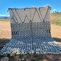 Beige & black moroccan handmade beni ouarain rug living room fringed