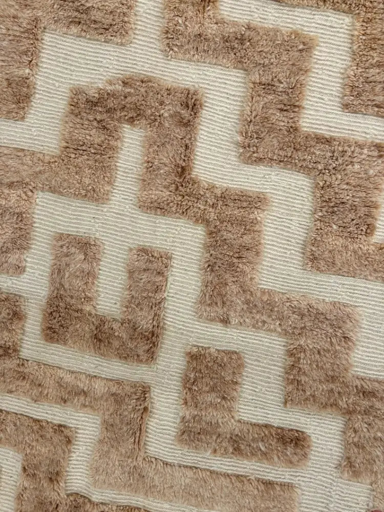 Handmade beni ouarain beige & cream wool rug bedroom decor