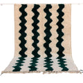 Moroccan handmade cream & dark green beni ouarain rug bedroom decor