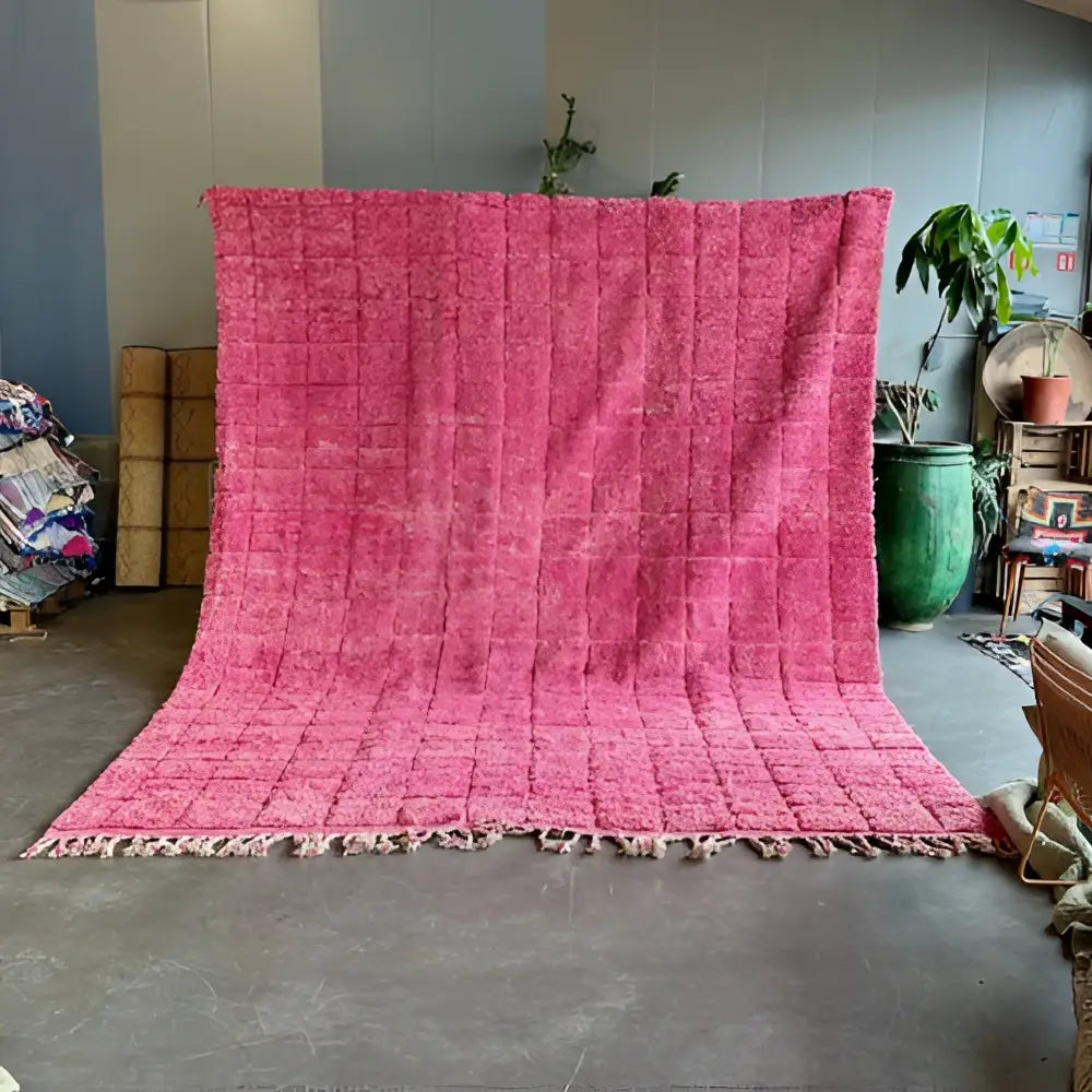 Handmade beni ourain fuchsia moroccan rug bedroom decor