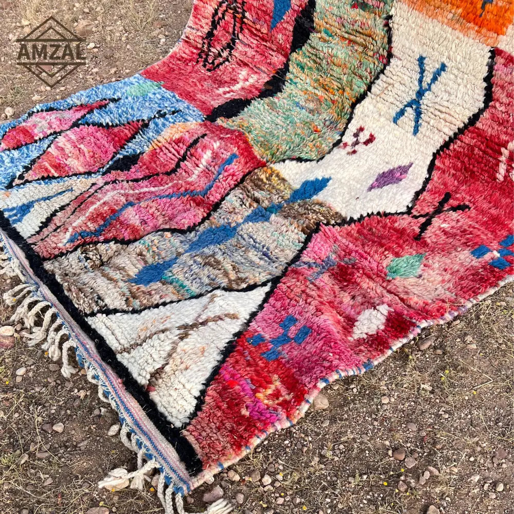 Handwoven multicolored moroccan handmade boujaad rug living room wool