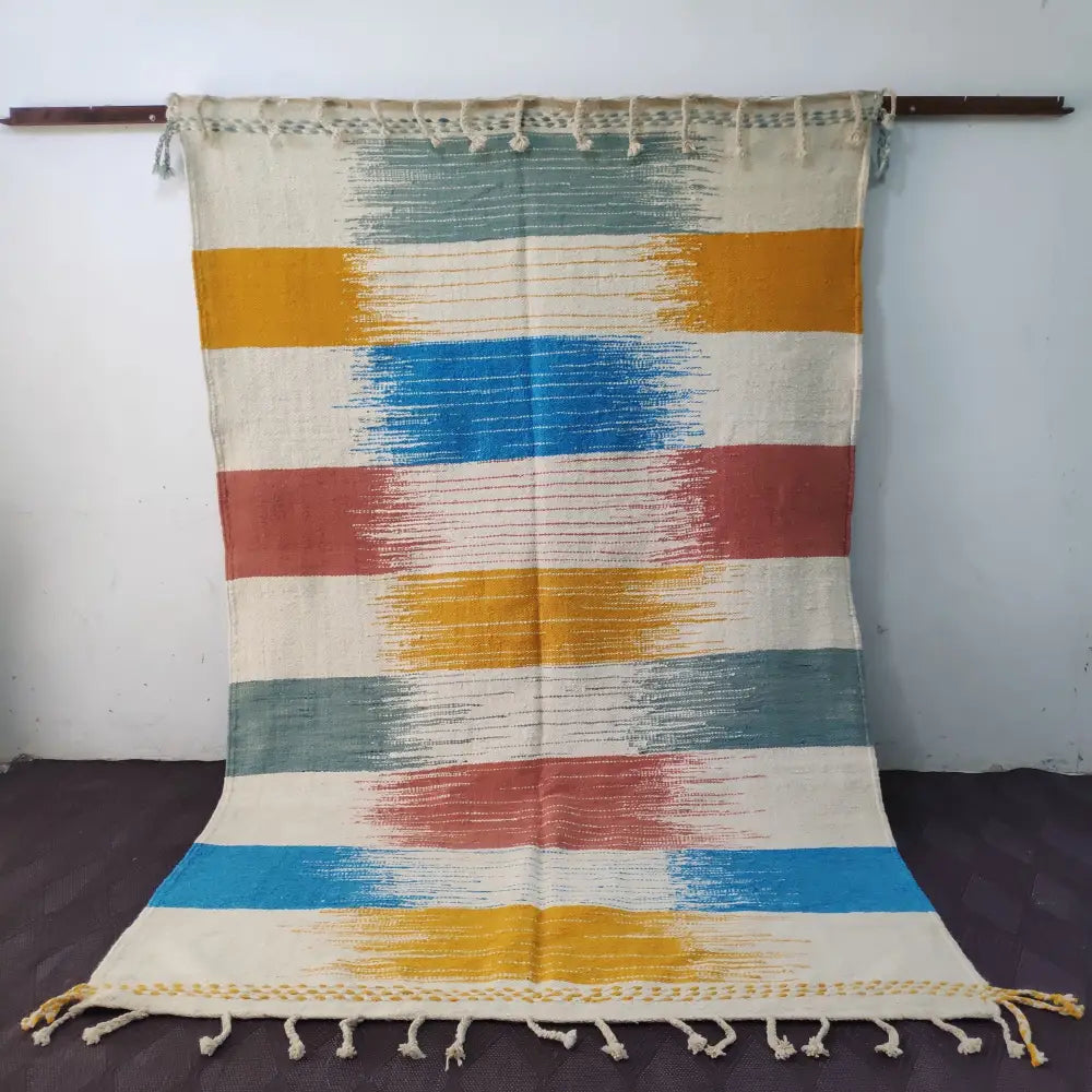 Striped colorful moroccan handmade hanbel rug living room tapestry