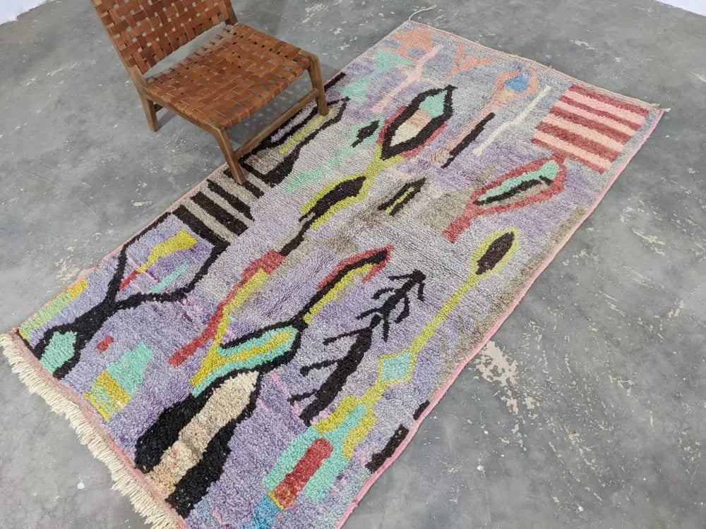 Vibrant abstract moroccan handmade wool rug living room wall decor
