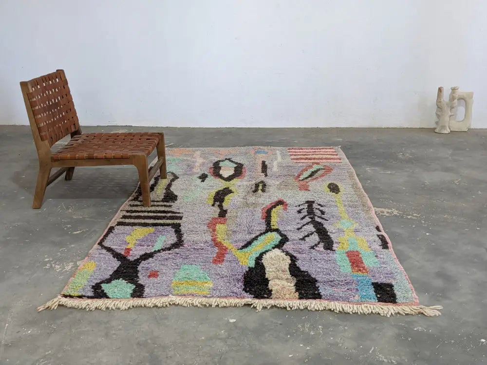 Vibrant abstract moroccan handmade wool rug living room wall decor